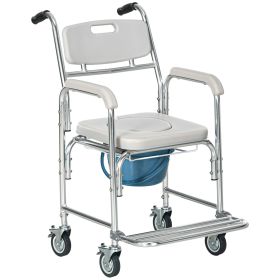 3-in-1 Shower Wheelchair, Transport Beside Commode Chair, Waterproof & Padded, 330 lbs Support, Commode Design, Gray