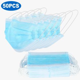 50Pcs 3-Layers Disposable Face Masks Elastic Earloop 95% Melt-Blown Filter Sanitary Face Mask (Color: Blue)